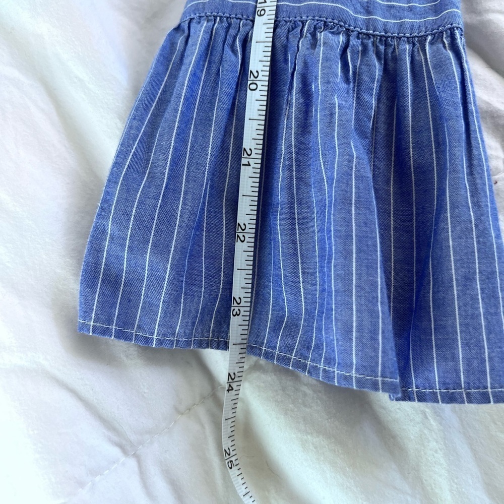 LOFT EMBROIDERED TAB COLLAR BUTTONDOWN TOP BLUE WHITE STRIPED BOHO RUFFLE SLEEVE - Picture 7 of 11